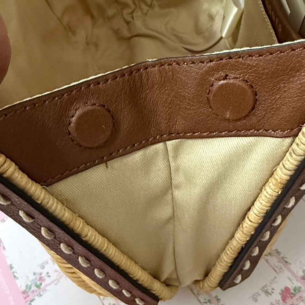 Etienne Aigner Woven Rattan Satchel Handbag in Tan and Brown - Picture 15 of 16